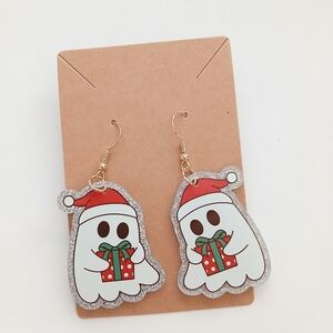Fashion Jewelry Festive Ghost Earrings - Red, White, Silver